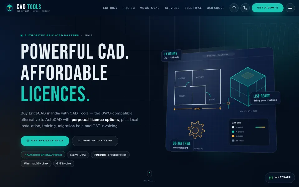 CAD Tools BricsCAD reseller website screenshot